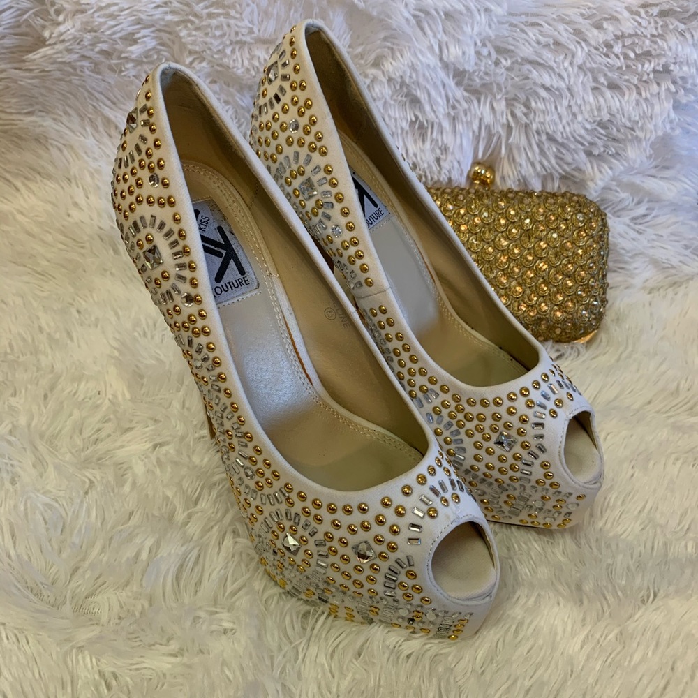 Kiss kouture stilettos white with gold and silver
